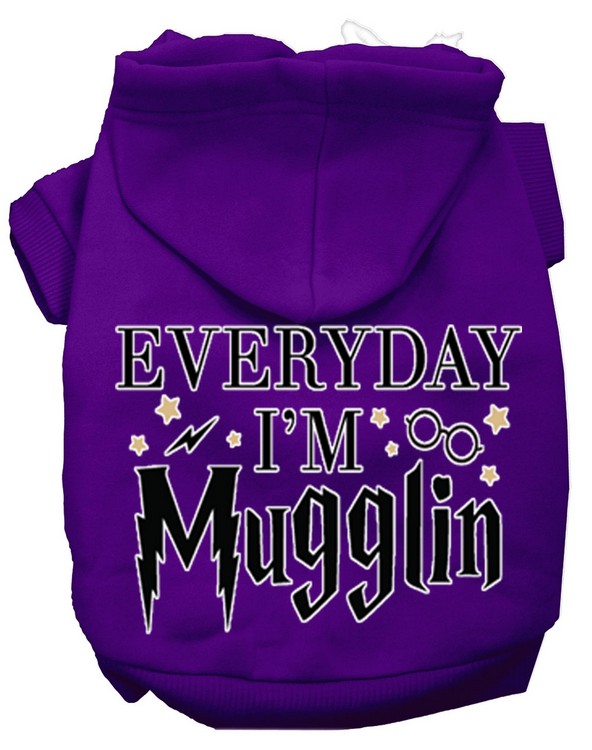 Everyday I'm Mugglin Screen Print Dog Hoodie Purple XS